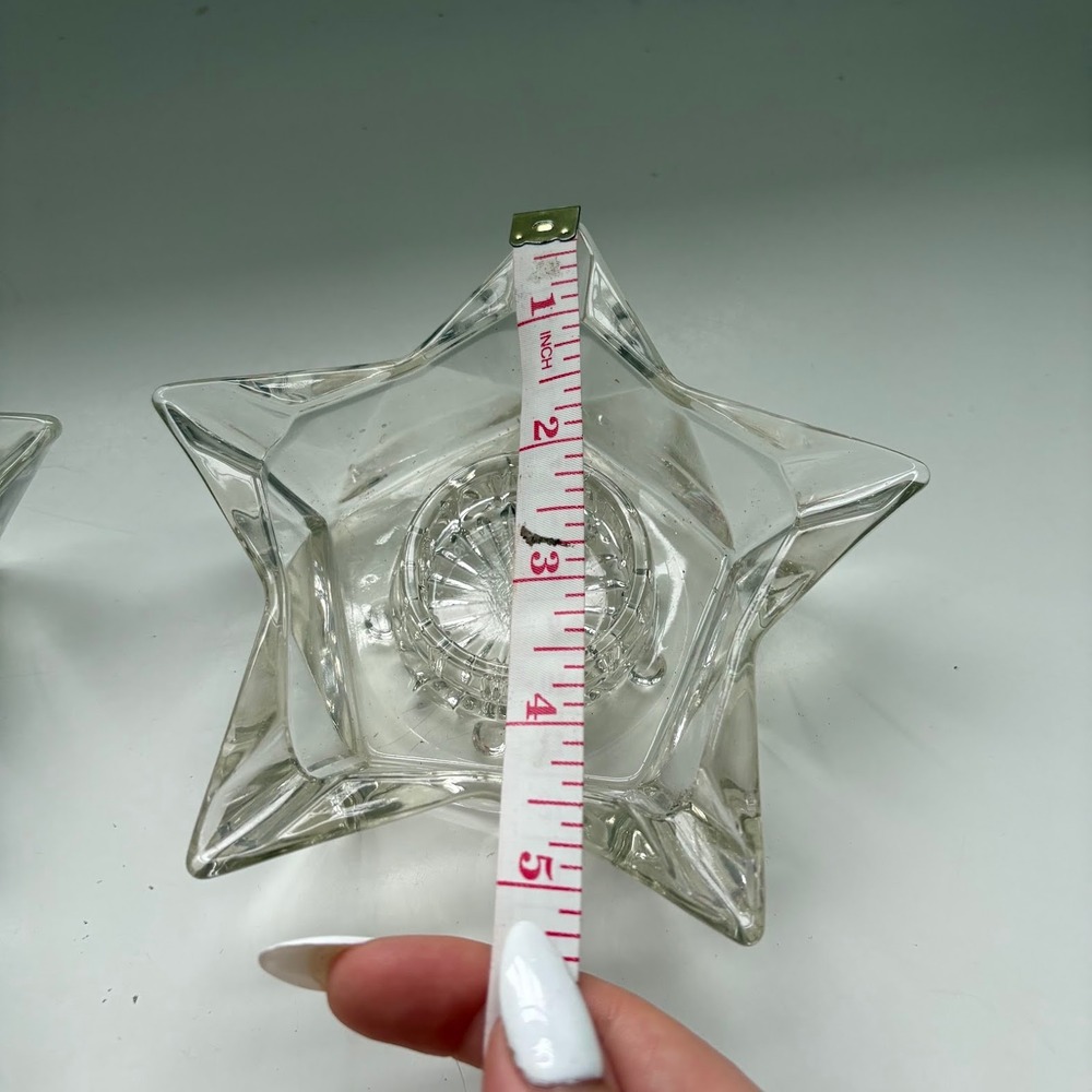 Vintage Clear Pressed Glass Star Candle Holders Set of 2 Celestial Sunburst Base - Picture 6 of 6